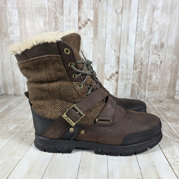 Polo Ralph Lauren Mens Tavin Rollover Leather Herringbone Winter Boots - Picture 1 of 8